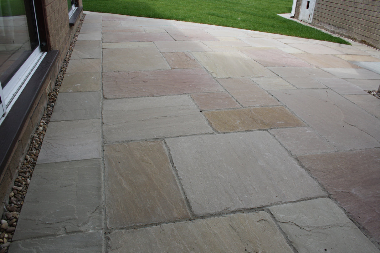 Autumn Brown Indian Sandstone Paving - 600 x 600 mm - Tumbled
