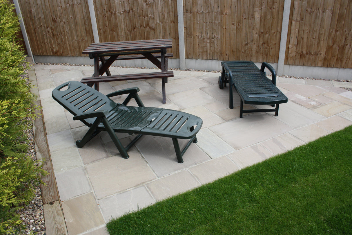 Buff Indian Sandstone Paving - 600 x 600 mm - Tumbled