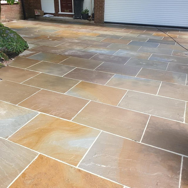 Buff Riven Paving Buff Indian Sandstone Paving - 900 x 600 mm - Riven – Decorative Paving