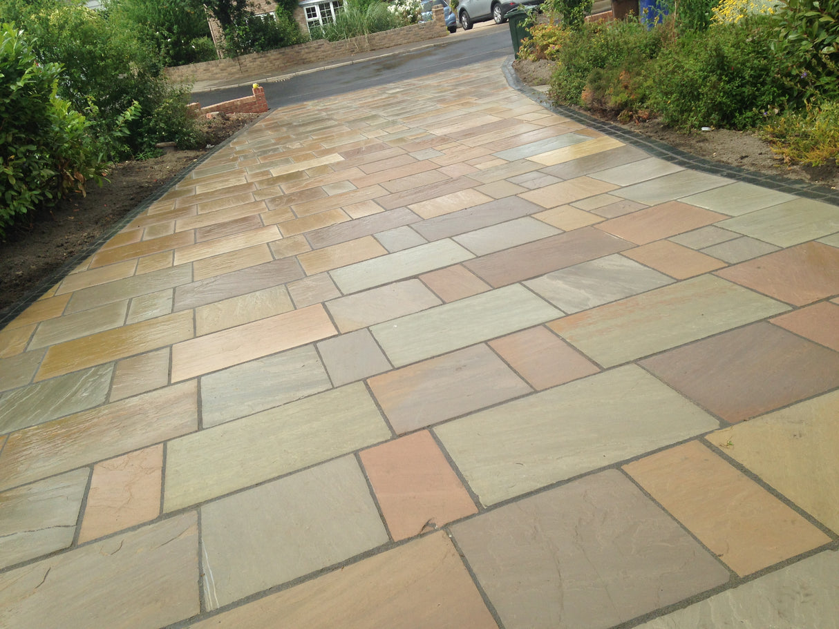 Raj Green Indian Sandstone Paving 600 x 600 mm - Riven