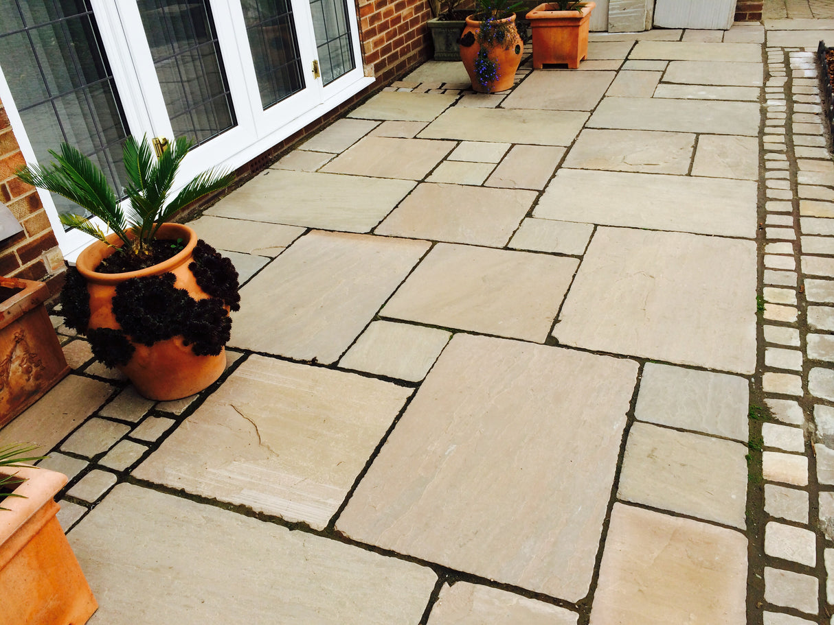 Autumn Brown Indian Sandstone Paving - 600 x 600 mm - Tumbled